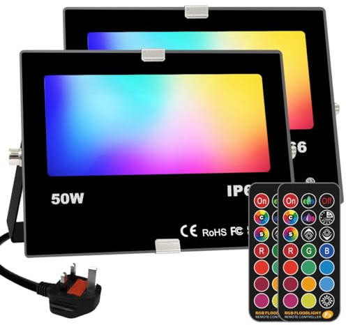 LED-strålkastare utomhus 35 W, färgskiftande RGB-strålkastare, timing, fjärrkontroll ingår, IP66 vattentät