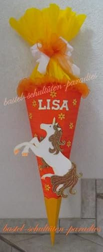 Generisch Schultüten Bastelset Einhorn/Pferd mit Schleifenbandrüsche orange-gelb