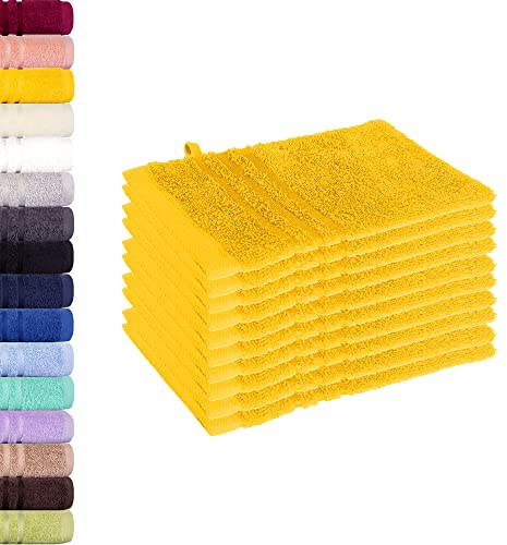 Lavea Serie Elena - Manoplas de baño Premium de 100% algodón, Alta absorción, Tacto Suave, Secado rápido, Resistente, Ideal para baño, SPA y hogar, tamaño 15 x 21 cm - Amarillo Colza
