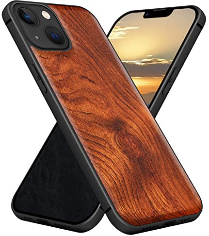 Carveit Holz Hülle für iPhone 13, Pflaumenfarbe-Natürliche Holzmaserung | Cover kompatibel MagSafe [Holz und TPU Silikon Hybrid Hull] Magnetisch Case für iPhone 13 Handyhülle