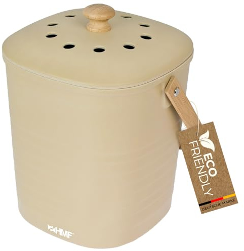 HMF Hållbar Bioavfallshink Kök, Lukttät Komposteringshink med lock | 3 liter | Beige