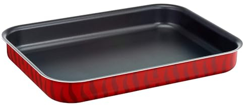 TEFAL Roasting Pan, Tempo Flame Rectangular Oven Tray 29X41CM, Alloy Steel, Red, 1 piece, Dishwasher Safe, Ceramic Handle, Compatible with Gas, Electric and Ceramic Stovetops