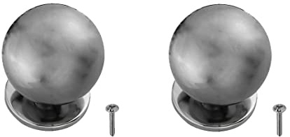 bricoleva.it Coppia Pomelli Rotondi per Mobili Porte Armadi Cassetti Comodini Ante - Pomolo Tondo per Mobili - Pomello Grande in Zama Color Cromo Satinato