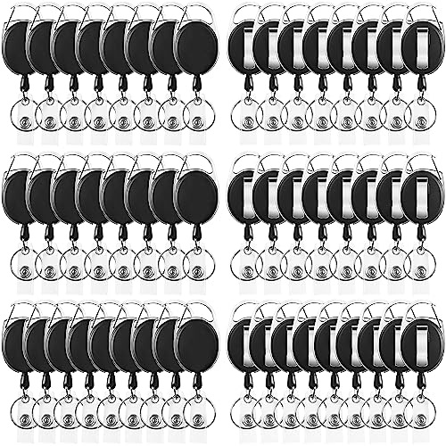 Simetufy 50 Pcs Badge Reels Retractable Black Keychain with Carabiner Ring