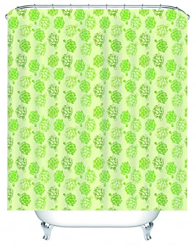 Whoiy Vorhang Dusche Grün, Duschrollo Um Die Ecke 150X180cm Polyester Bath Curtains Tannenzapfen Muster für Badezimmer Badewanne