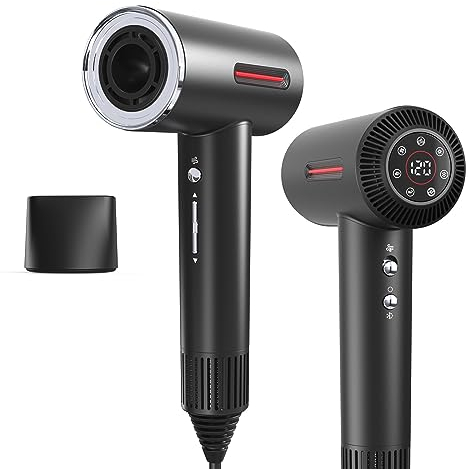 LESCOLTON Haartrockner Ionen, 110.000 U/min, Ionen Föhn LED-Display, Negativ-Ionen-Technologie, leistungsstark, Temperatur- und Luftgeschwindigkeitsregelung (schwarz)