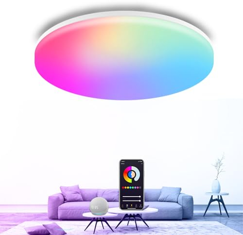 Pesken LED Deckenleuchte Schlafzimmer, 24W RGB Deckenlampe Ø30CM Rund Smart Home Lampe Alexa Google Assistant Kompatibel mit 16 Millionen Farbwechsel für Wohnzimmer Küche Flur Badezimmer Kinderzimmer