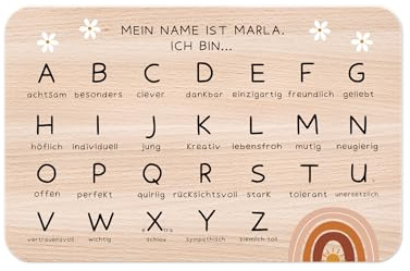 wunderwunsch - Individuelles Holzbrett ABC zur Einschulung mit Hochwertigem UV-Druck - Personalisiertes Frühstücksbrettchen - Geschenk Schulanfang