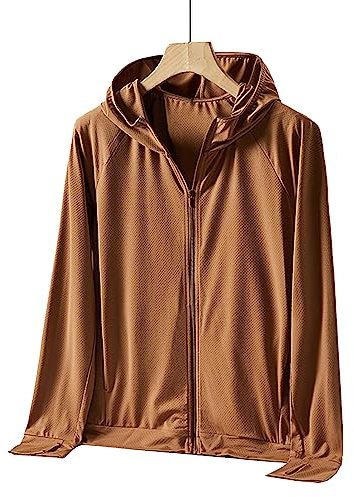 Chaqueta de Protección Solar de Verano para Hombre, Chaqueta de Protección Solar con Capucha de Manga Larga para Senderismo (L)