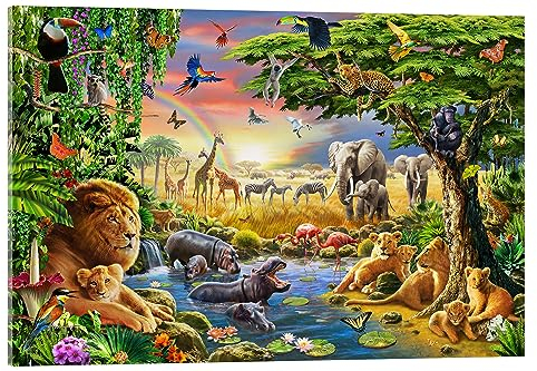 Posterlounge Das Treffen am Wasserloch Acrylglasbild von Adrian Chesterman 60 x 40 cm Wandbilder Wanddeko