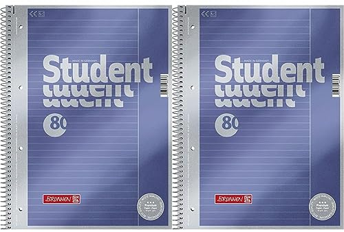 Brunnen 1067125 Notizblock/Collegeblock Student Premium (Veredeltes DeckBlatt mit Metallic-Effekt, A4, liniert Lineatur 25, 90 g/m², 80 Blatt) (Packung mit 2)