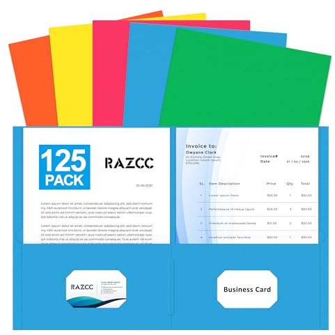 Two Pocket Folders, RAZCC 125 Pack File Folders with Pockets Fit Letter Size Paper, Thick Paper File Folder for School Office Business Home, Assorted 5 Colors