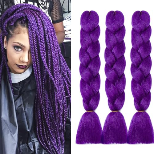 Dcbaboo Rajout Cheveux Tresses Meches pour Tresses Africaine Jumbo Braids Meches Extension de Cheveux Tresse 3 Paquet Mèche Cheveux pour Tresse Africaine Ombre Tressés Synthétique, Violet foncé