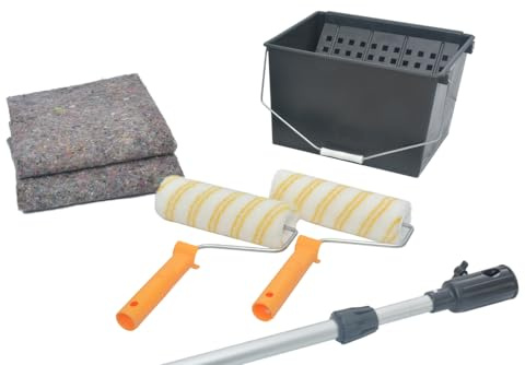 ynkus – Kit Twin para Pintar Paredes Lisas y Techos | Cubeta 16 Litros con Rejilla, Rodillos Poliamida, Fieltro Protección Suelo, Alargo Aluminio Extensible