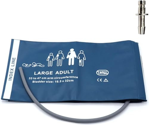 Universelle NIBP-Manschette mit BP12-Anschluss für große Erwachsene, 33–47 cm, wiederverwendbare Einzelschlauch-PU-Ersatz-BP-Manschette mit Innenairbag für Blutdruckmessgeräte