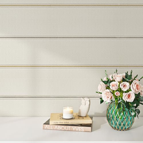 Livelynine Carta da Parati Camera da Letto Righe Beige Carta da Parati Autoadesiva Muro Retro 40CMx5M Carta Adesiva per Mobili Cucina Lavabile Rivestimento Parete Adesivo Soggiorno Effetto Tessuto