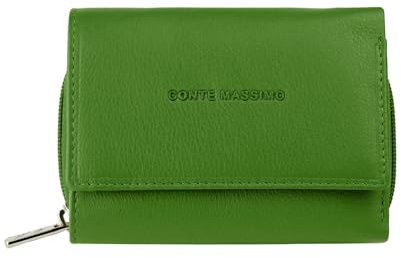 CM Conte Massimo Geldbeutel Damen Klein aus Echtleder mit RFID Schutz, Portemonnaie mit Münzfach & vielen Kartenfächern, Grün