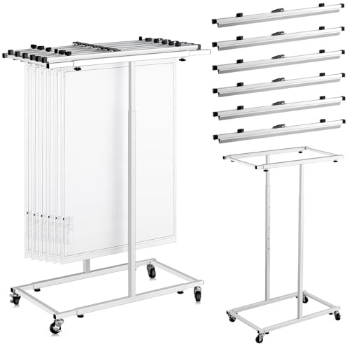 Kolldenn Mobile Blueprint Storage Rack with 6 Hanging Clamps, Iron & Aluminum, 30 Inch, Blue-gray, For Blueprints, Documents, Posters, Drawings