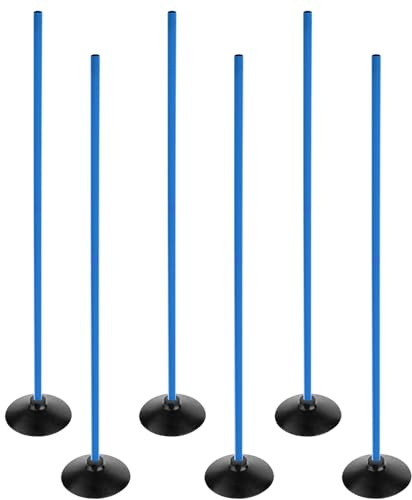 ASENVER Blue Soccer Agility-Stöcke-Set, abnehmbare Sportstangen, Trainingsstöcke, Slalom-Stöcke mit Gummibasis, Sportausrüstung, 1,2 m, 6 Stück