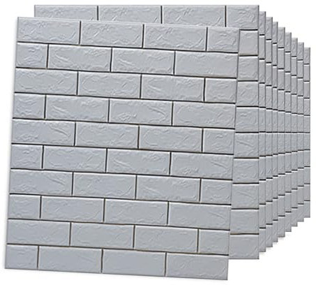 Panneaux muraux en Brique 3D,Papier Peint texturé Imitation Brique 70 x 77 cm,Panneaux de revêtement imperméables pour décoration Murale,Autocollant et décollage,Lot de 10 Carreaux 58 m²,Blanc