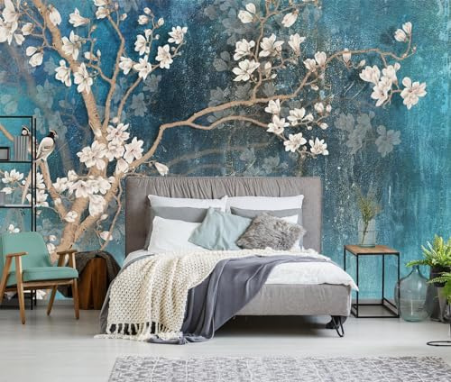Naturempress Papier Peint Panoramique 430X300（LXH） Oiseau Magnolia Vintage Papier Peint Intissé Tapisserie Poster Mural pour Salon Chambre Décoration Murale