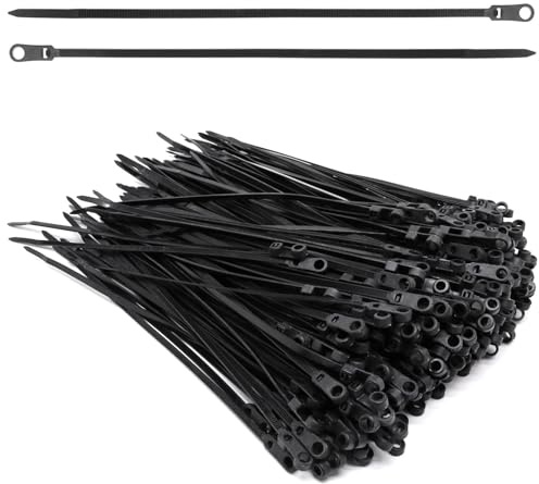 YuGtcen Bridas de cremallera con agujero para tornillo, bridas eléctricas de 8 pulgadas y 48 libras, bridas de plástico multiusos de nailon resistente para interiores y exteriores (negro, 8 pulgadas