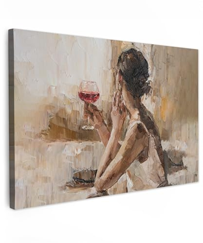 MuchoWow© Laminas Cuadros de Salon para Dormitorio Lienzos Decoración Pared | 90x60 cm - Cuadro Habitacion Decoracion Óleo - Mujer - Vino