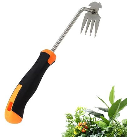 Xinlon Tagliaerba Manuale con Manico in Gomma a 4 Punte, Estirpatore Erbacce, Strumento Sarchiatore Manuale, Attrezzi Giardinaggio, Estirpatore di Erbacce in Acciaio Inox, Regalo per Giardiniere