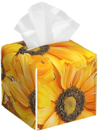 Taschentuchbox mit gelben Blumen und Schmetterlingen, quadratisch, Leder, für Zuhause, Hotel, Auto, Büro