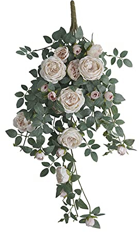 Derefine Ranken-Hängepflanzen, Kunstblumen, Künstliche Rosenranken-Hängepflanzen, Künstliche Blumen, Hochzeit, Heimdekoration und Wanddekoration(Sekt)