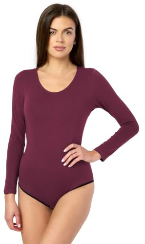 Merry Style Body damer långärmad bodysuit av bomull bekväm body damer elegant BD900, Vinröd, S