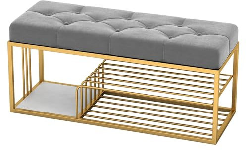 Schuhregal mit 3 Etagen, Bank mit Kissen, Metall-Schuhregal, Organizer, moderne Aufbewahrungsbank für Schuh, Flur, Wohnzimmer, Küche, Bettbank mit Sitz