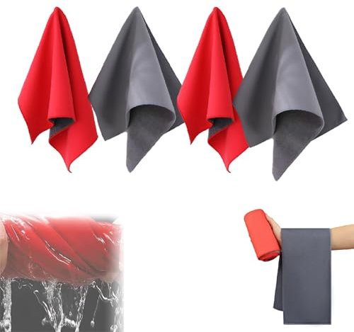 UEGFSIJRF Toalla de Coche de Doble Cara de Terciopelo Coral de Gamuza Premium (4 Unidades), Microfibra Absorbente for Limpieza y Pulido de Superficies sin rayones.(Grey+Red,11.81in x 23.62in)