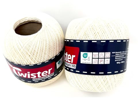 Twister Häkelgarn Creme Handstrickgarn Baumwollgarn 2x100g