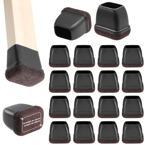 Xisair 16 Protezioni per Gambe di Mobili, Silicone con Feltro Protezione Piedi Rettangolare per Sedia e Tavolo, Proteggere il Pavimento, Antiscivolo, Eliminazione del Rumore, Piccole - Nero