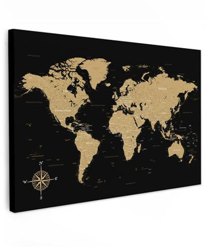 MuchoWow© Quadro Su Tela 120x80 cm Grandi Dimensioni Quadri Moderni Soggiorno Stampa Di Foto Decorazione Camera Letto Da Parete Con Cornice Dipinti Mappa - Beige - Nero
