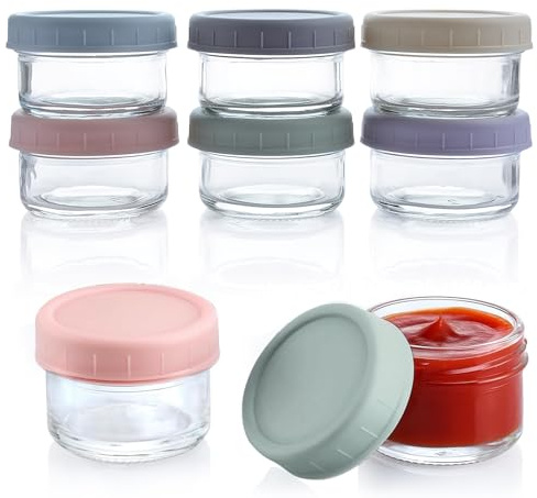 6 Pcs Salad Dressing Container To Go, 1.7 oz Glass Small Condiment Container with Lids, Dipping Sauce Cups Set, Leakproof Reusable Sauce Containers for Lunch Box Work Trip