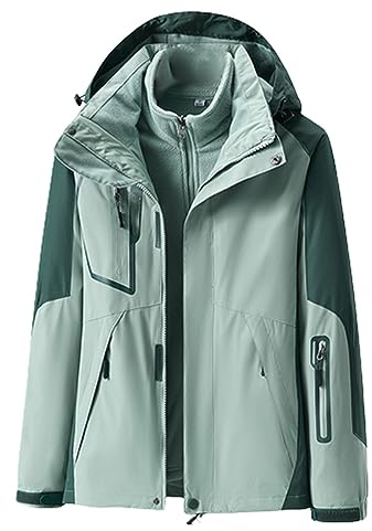 Generisch Veste en capuche pour femmes, 3 en 1, veste de pluie en polaire pour femmes, veste en patchwork pour femmes, coupe-vent, veste de ski, veste de sport, veste d'automne et d'hiver, détachable