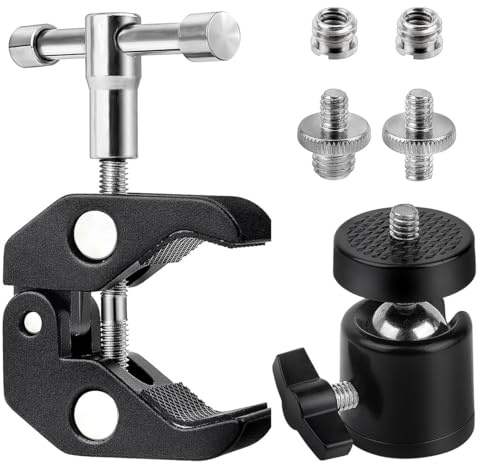 GGUFAY Superabrazaderas para Cámara Trípode, Magic Arm, Super Clamp con Mini Rotula, Súper Abrazaderas, Montaje Super Abrazadera, con Adaptador de Tornillo 1/4 y 3/8, para Cámara, LED Flash