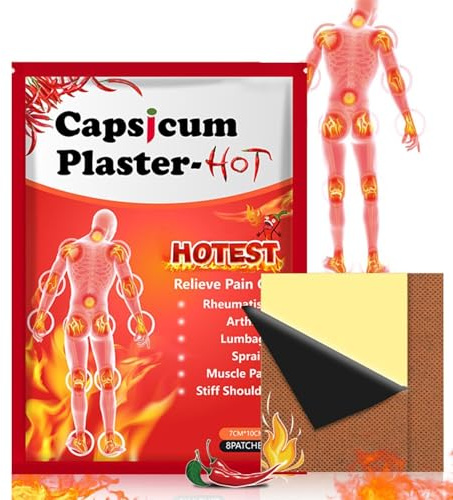 Natürliche Capsaicin Hot Patches, Massagepflaster für Knie, Rücken & Nackenmuskulatur, 8 Stück