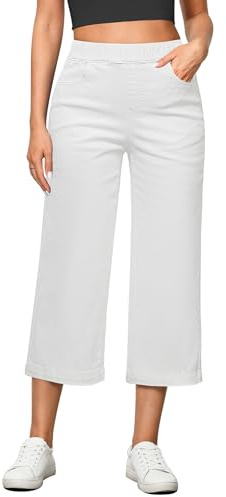 Vetinee Jean pour femme - Pantalon baggy à jambes larges avec élastique - Taille haute - Stretch