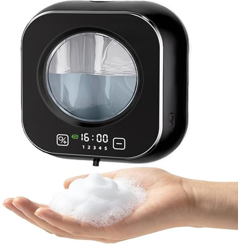 Dispensador de Jabón Automático, Dispensador de Jabón sin Contacto de Pared de 320 ml con Carga USB y Sensor Sispensadores de Jabón Ajustable para Baño Cocina (Negro)