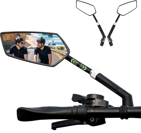 Fahrradspiegel 2PC Fahrrad Rückspiegel Großer HD Echtglas Spiegel Verstellbarer Lenkerspiegel Fahrrad Einziehbarer & 360° Drehung Stabilisieren Bruchsicher Vibrationsfrei, 20-23mm für MTB E-Bike Cityb