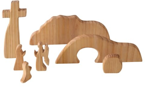 Osterszene Holz Osterkrippe, 7-teiliges Set Ostern Auferstehungsszene Auferstehung Holzdekoration, Handgefertigte Jesus Krippe Szene Dekorationen für Zuhause und Büro, Christliche Bastelarbeiten