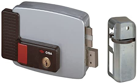 CISA 111670601, Serratura Elettrica da Applicare, Entrata 60 mm, Catenaccio a Mandate Manuali, Pulsante e Cilindro Interno, Mano Destra