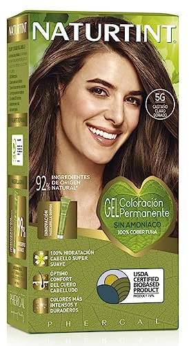 NATURTINT Biobased, Coloración Permanente Sin Amoniaco, 100% Cobertura de Canas, Tinte para el Cabello con Ingredientes Naturales, Color Intenso y Duradero, 5G Castaño Claro Dorado, 170ml