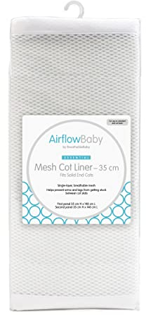 AirflowBaby Essential 2 mm atmungsaktives Netzfutter für Kinderbetten mit 120 x 60 cm oder 140 x 70 cm Matratze, weiß, 35 cm hoch, 2 Seiten, nicht gepolstert, einlagige Bettumrandung,