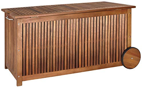 Casaria® Baule da Giardino 120cm Legno di Acacia 2 Ruote Incl. Telo Impermeabile Salvaspazio Cassapanca Esterno Balcone