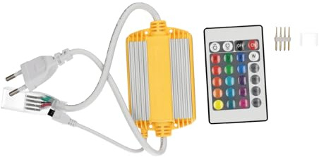 Jandei - Controlador RGB 12mm para Tira LED RGB 220V AC. Soporta hasta 1300W y 80 Metros de Tira. Incluye Mando a Distancia, Conector y Tapón Final.