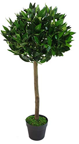 Leaf Bay Tree 7090-7089-7207-7209 Künstlicher Lorbeerbaum, Lorbeerkugel-Stil, gedreht oder einfarbig, in schwarzem Kunststofftopf, Unifarben, 90 cm, Kunststoff